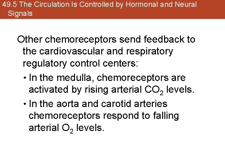 49. 5 The Circulation Is Controlled by Hormonal and Neural Signals Other chemoreceptors send