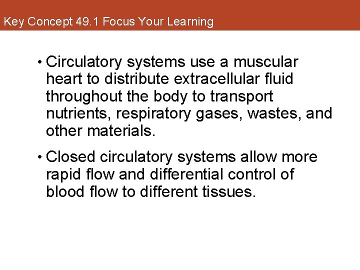 Key Concept 49. 1 Focus Your Learning • Circulatory systems use a muscular heart