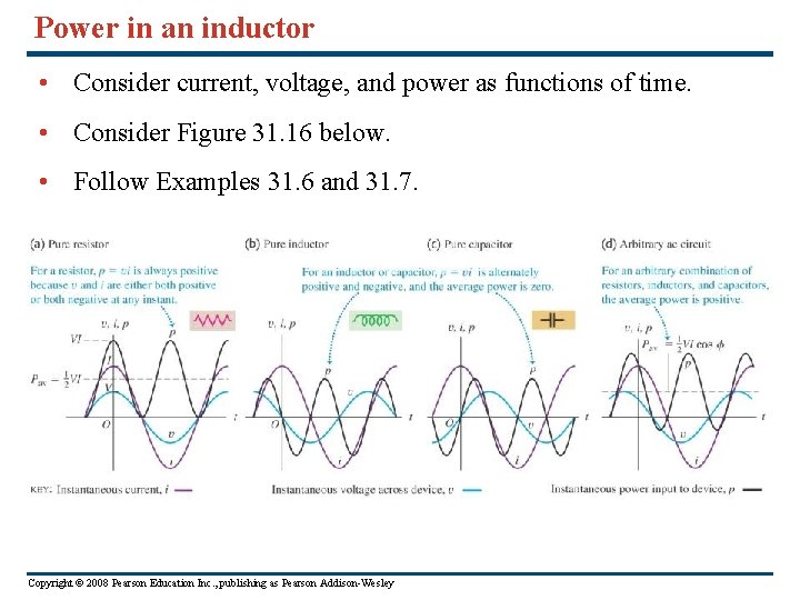 Power in an inductor • Consider current, voltage, and power as functions of time. Power in an inductor • Consider current, voltage, and power as functions of time.
