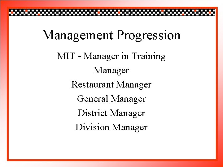 Click to edit Master title style Management Progression • • • Click to. MIT