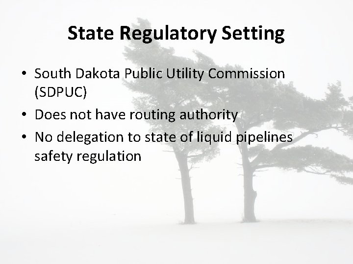 State Regulatory Setting • South Dakota Public Utility Commission (SDPUC) • Does not have