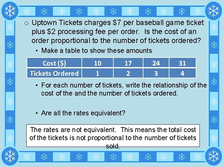 o Uptown Tickets charges $7 per baseball game ticket plus $2 processing fee per