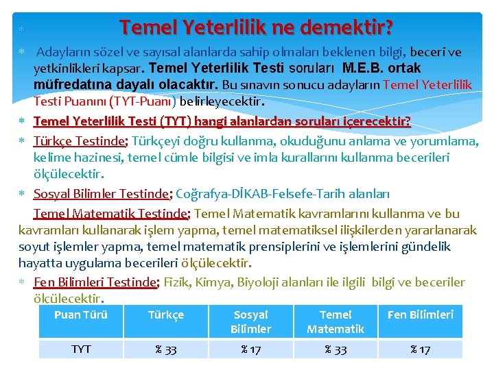  Temel Yeterlilik ne demektir? Adayların sözel ve sayısal alanlarda sahip olmaları beklenen bilgi,