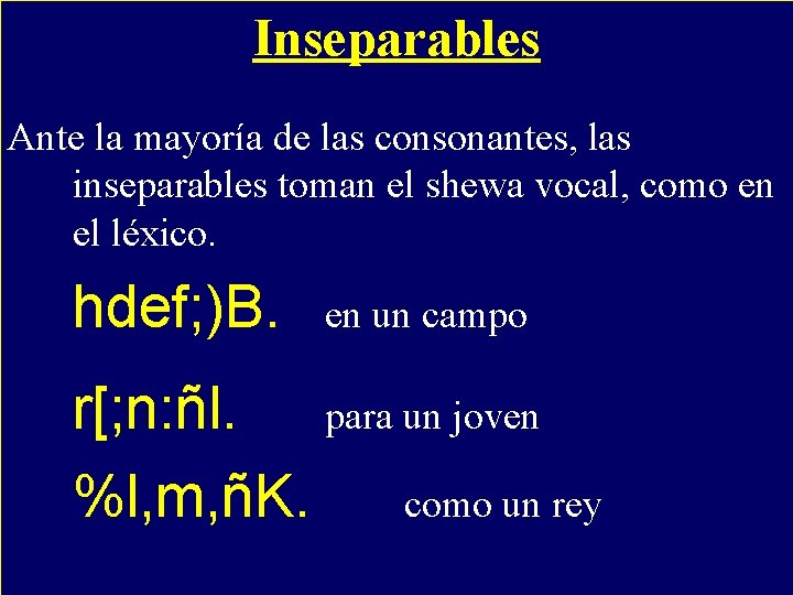 Inseparables - Ante la mayoría de las consonantes, las inseparables toman el shewa vocal,