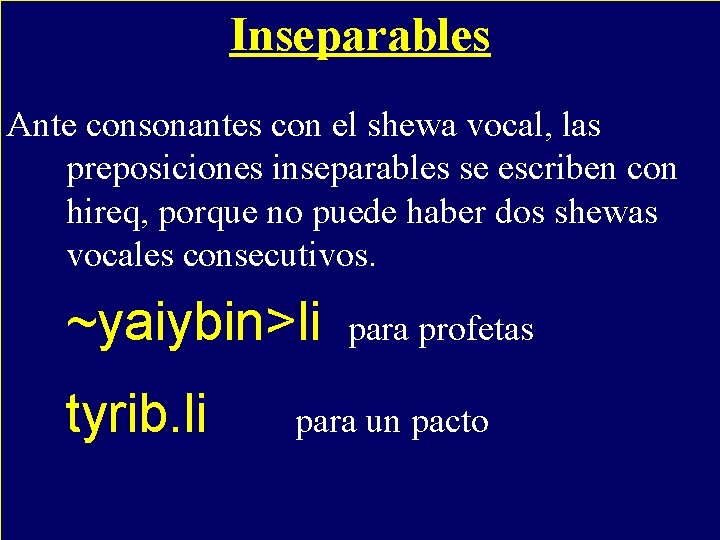 Inseparables - Ante consonantes con el shewa vocal, las preposiciones inseparables se escriben con