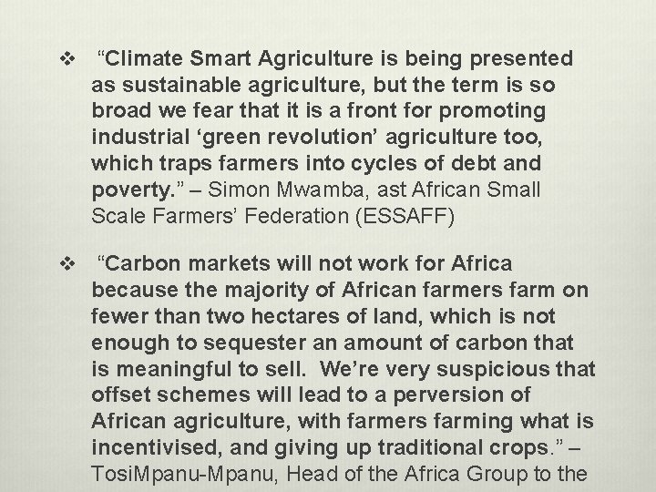 v “Climate Smart Agriculture is being presented as sustainable agriculture, but the term is