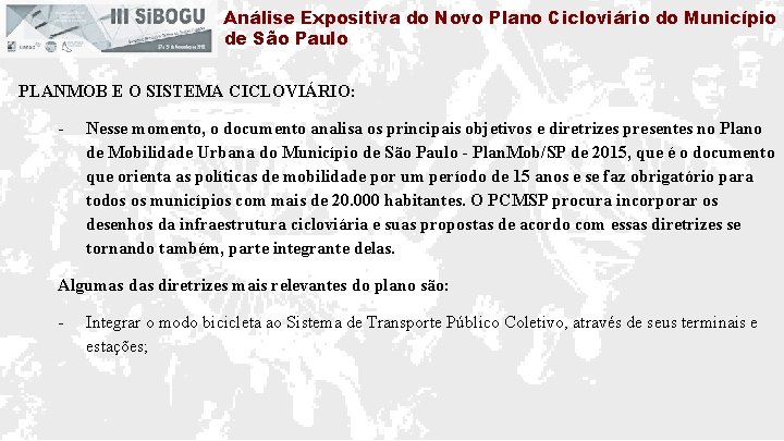 Análise Expositiva do Novo Plano Cicloviário do Município de São Paulo PLANMOB E O