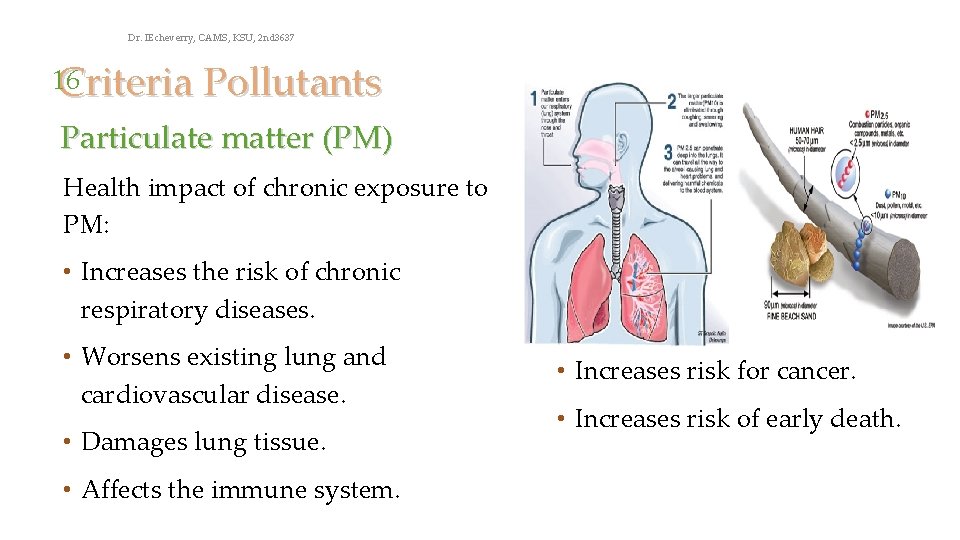 Dr. IEcheverry, CAMS, KSU, 2 nd 3637 16 Criteria Pollutants Particulate matter (PM) Health