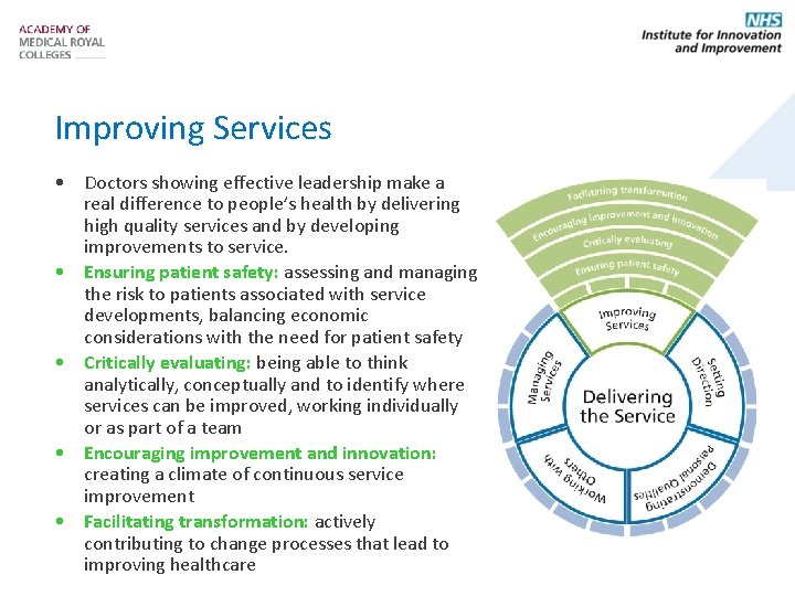 Improving Services • Doctors showing effective leadership make a real difference to people’s health