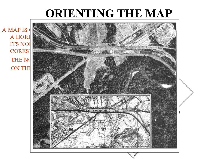 ORIENTING THE MAP A MAP IS ORIENTED WHEN IT IS IN A HORIZONTAL POSITION
