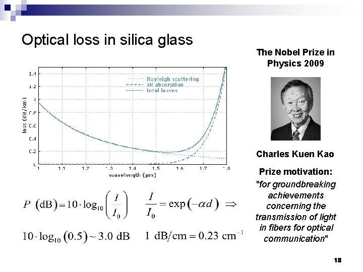 Optical loss in silica glass The Nobel Prize in Physics 2009 Charles Kuen Kao