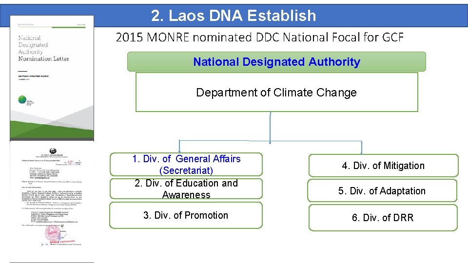 2. Laos DNA Establish 2015 MONRE nominated DDC National Focal for GCF National Designated