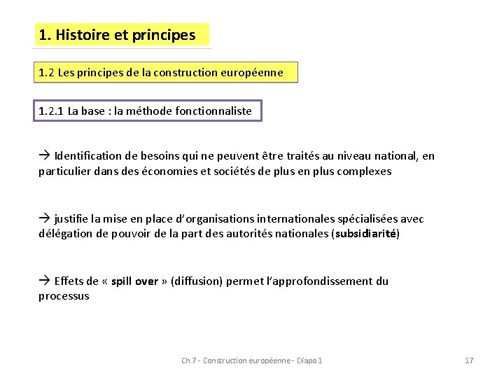 1. Histoire et principes 1. 2 Les principes de la construction européenne 1. 2. 1. Histoire et principes 1. 2 Les principes de la construction européenne 1. 2.