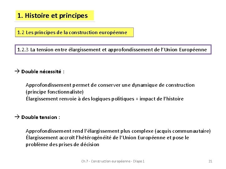 1. Histoire et principes 1. 2 Les principes de la construction européenne 1. 2. 1. Histoire et principes 1. 2 Les principes de la construction européenne 1. 2.