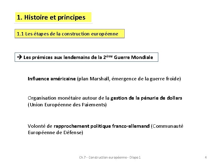 1. Histoire et principes 1. 1 Les étapes de la construction européenne Les prémices 1. Histoire et principes 1. 1 Les étapes de la construction européenne Les prémices