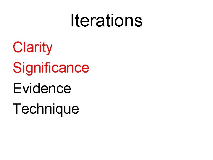 Iterations Clarity Significance Evidence Technique 