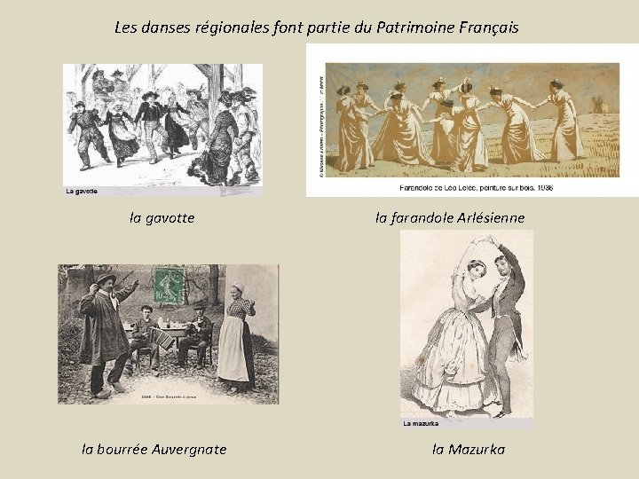 Les danses régionales font partie du Patrimoine Français la gavotte la bourrée Auvergnate la