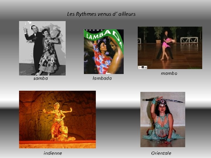 Les Rythmes venus d’ ailleurs samba indienne lambada mambo Orientale 