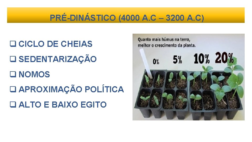 PRÉ-DINÁSTICO (4000 A. C – 3200 A. C) q CICLO DE CHEIAS q SEDENTARIZAÇÃO