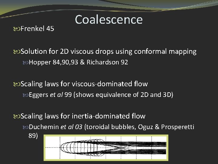  Frenkel 45 Coalescence Solution for 2 D viscous drops using conformal mapping Hopper