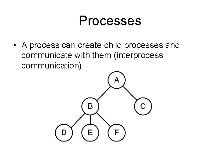 Processes • A process can create child processes and communicate with them (interprocess communication)