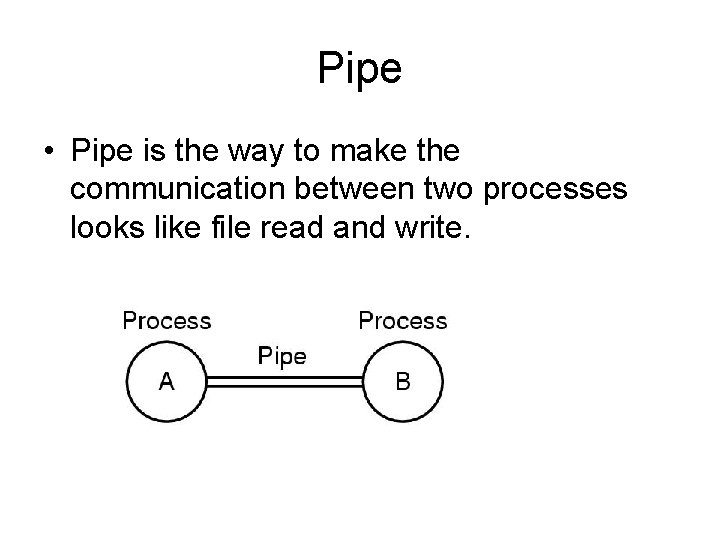 Pipe • Pipe is the way to make the communication between two processes looks