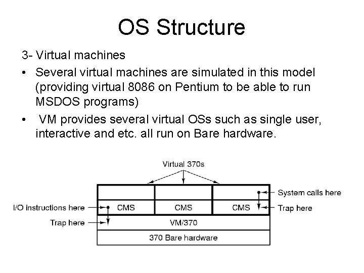 OS Structure 3 - Virtual machines • Several virtual machines are simulated in this