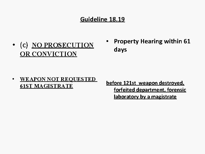 Guideline 18. 19 • (c) NO PROSECUTION OR CONVICTION • WEAPON NOT REQUESTED 61