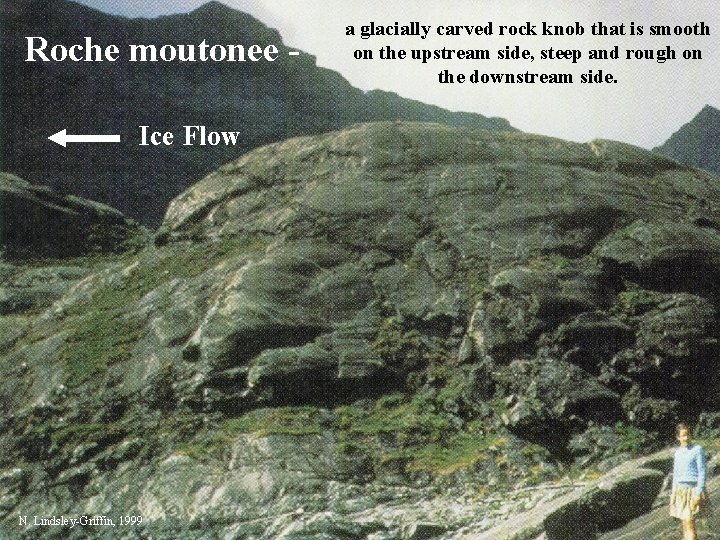 Roche moutonee Ice Flow N. Lindsley-Griffin, 1999 a glacially carved rock knob that is