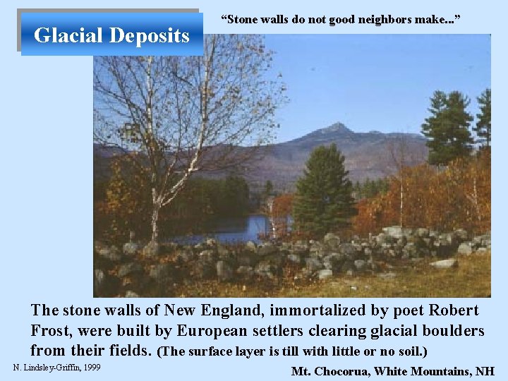 Glacial Deposits “Stone walls do not good neighbors make. . . ” The stone