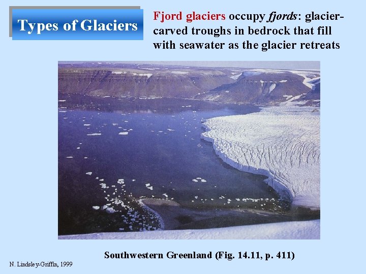 Types of Glaciers Fjord glaciers occupy fjords: glaciercarved troughs in bedrock that fill with