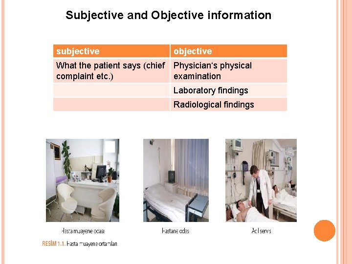 Subjective and Objective information subjective objective What the patient says (chief Physician‘s physical complaint