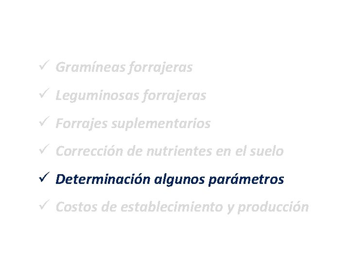 ü Gramíneas forrajeras ü Leguminosas forrajeras ü Forrajes suplementarios ü Corrección de nutrientes en