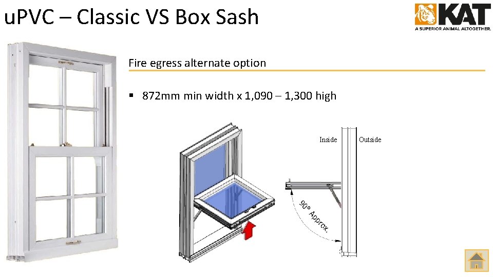 u. PVC – Classic VS Box Sash Fire egress alternate option § 872 mm