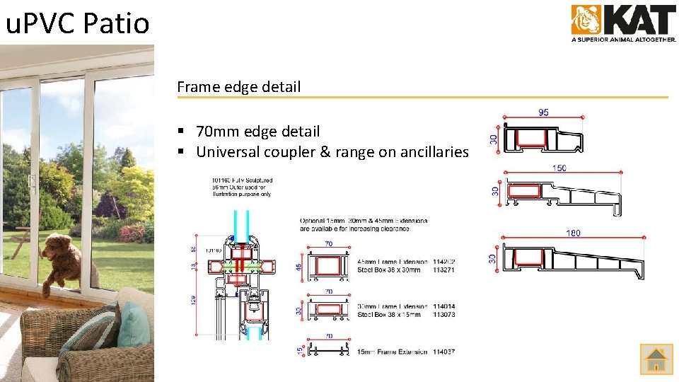 u. PVC Patio Frame edge detail § 70 mm edge detail § Universal coupler