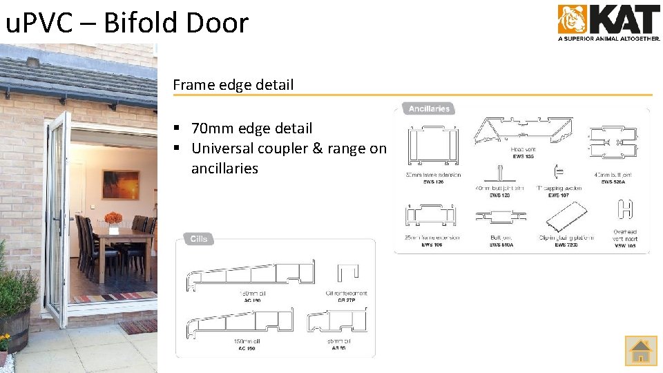 u. PVC – Bifold Door Frame edge detail § 70 mm edge detail §