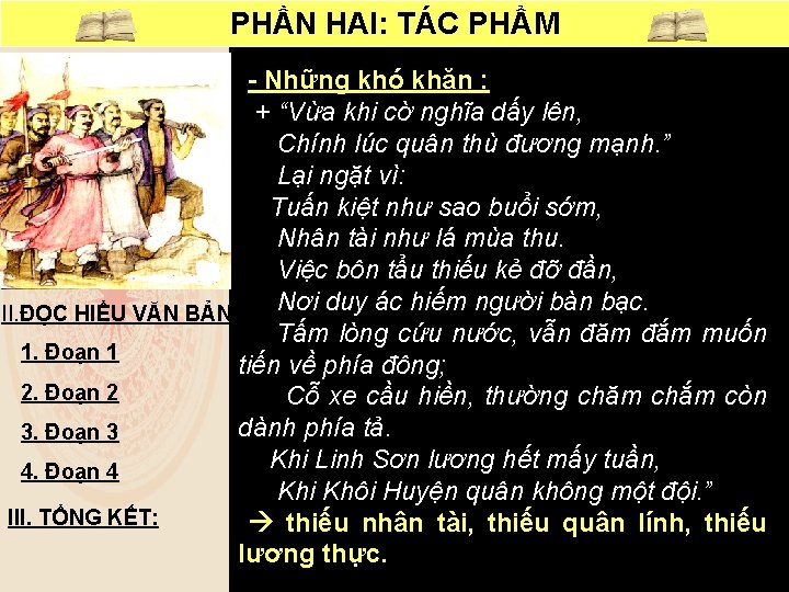 PHẦN HAI: TÁC PHẨM - Những khó khăn : + “Vừa khi cờ nghĩa