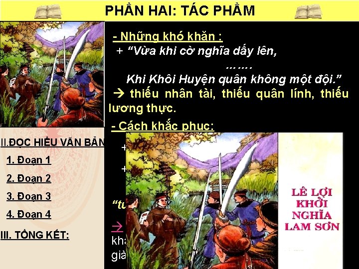 PHẦN HAI: TÁC PHẨM - Những khó khăn : + “Vừa khi cờ nghĩa