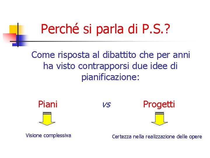 Perché si parla di P. S. ? Come risposta al dibattito che per anni Perché si parla di P. S. ? Come risposta al dibattito che per anni
