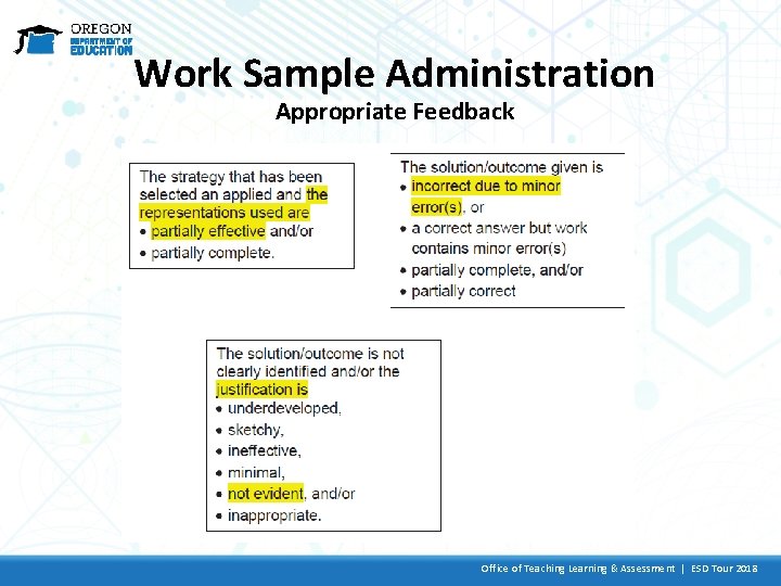 Work Sample Administration Appropriate Feedback Office of Teaching Learning & Assessment | ESD Tour