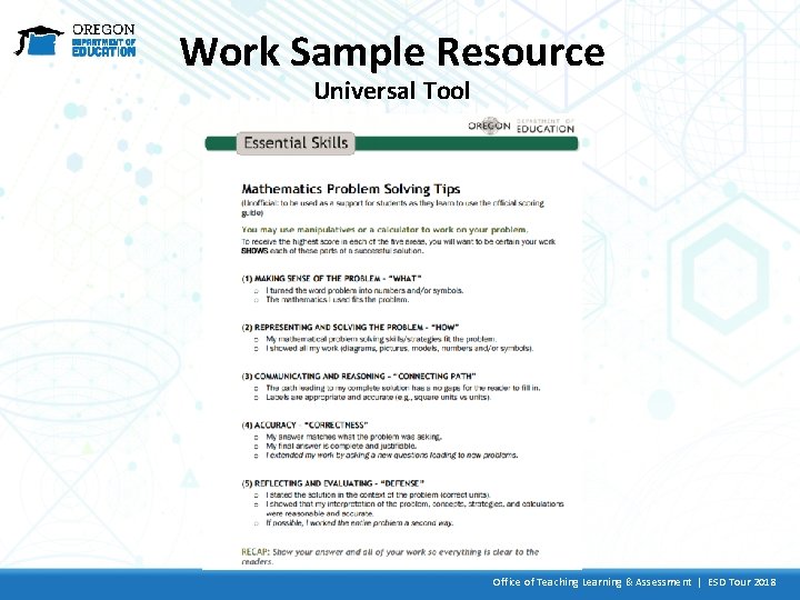 Work Sample Resource Universal Tool Office of Teaching Learning & Assessment | ESD Tour