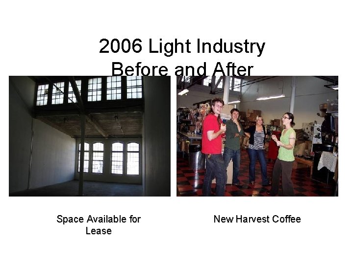 2006 Light Industry Before and After Space Available for Lease New Harvest Coffee 