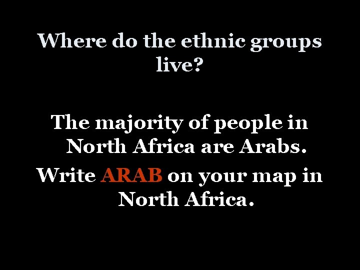 Where do the ethnic groups live? The majority of people in North Africa are