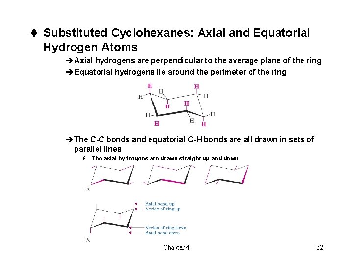 t Substituted Cyclohexanes: Axial and Equatorial Hydrogen Atoms èAxial hydrogens are perpendicular to the