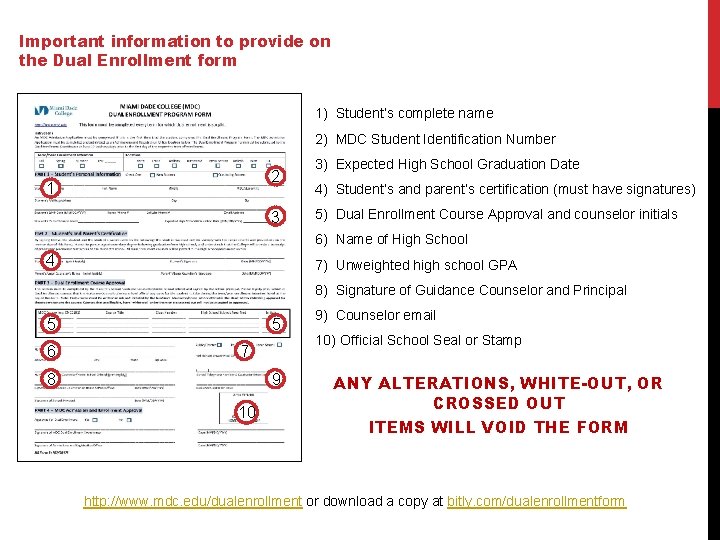 Important information to provide on the Dual Enrollment form 1) Student’s complete name 2)