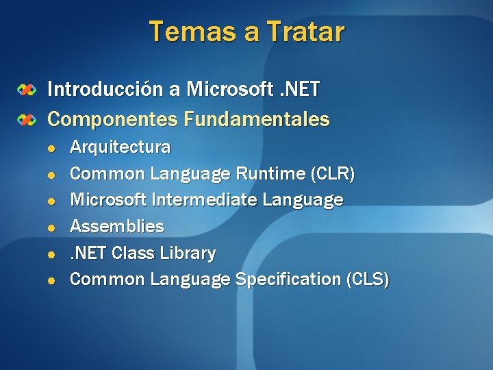 Temas a Tratar Introducción a Microsoft. NET Componentes Fundamentales l l l Arquitectura Common Temas a Tratar Introducción a Microsoft. NET Componentes Fundamentales l l l Arquitectura Common