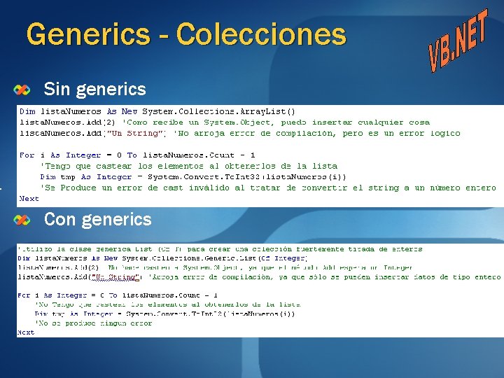 Generics - Colecciones Sin generics Con generics Generics - Colecciones Sin generics Con generics