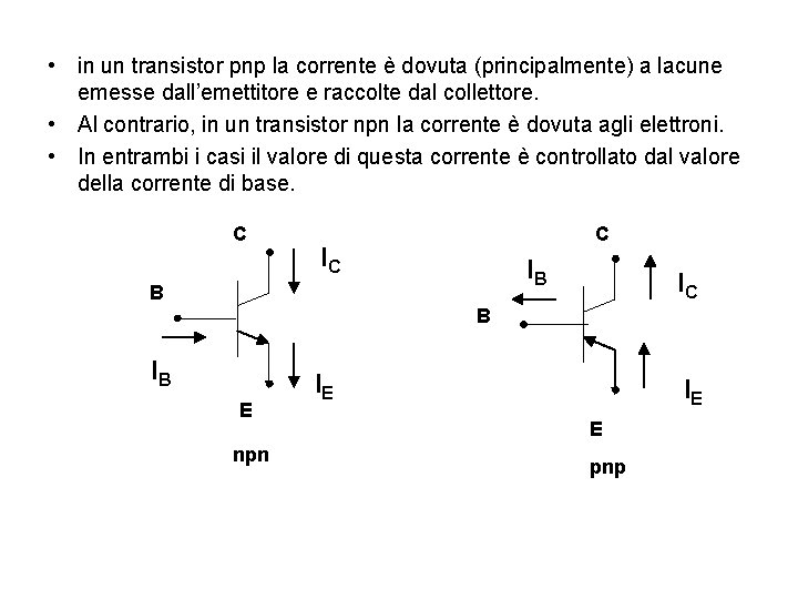  • in un transistor pnp la corrente è dovuta (principalmente) a lacune emesse