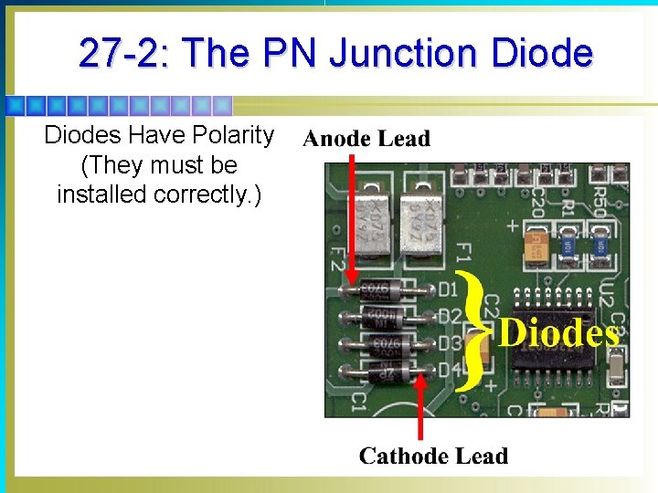 27 -2: The PN Junction Diodes Have Polarity (They must be installed correctly. )