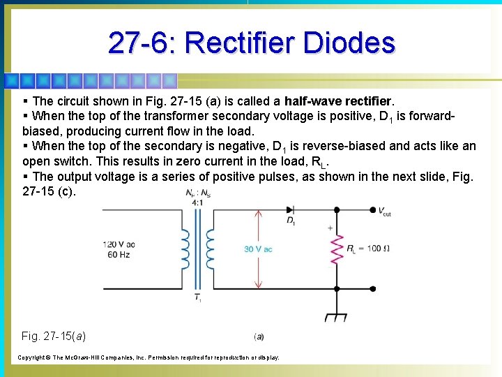 27 -6: Rectifier Diodes § The circuit shown in Fig. 27 -15 (a) is